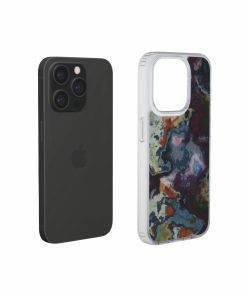 Clear phone case extend view; Molten Berries 1 pattern, artistic, abstract marble pattern. Deep purple color.