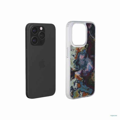 Clear phone case extend view; Molten Berries 1 pattern, artistic, abstract marble pattern. Deep purple color.