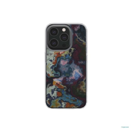 Clear phone case front view; Molten Berries 1 pattern, artistic, abstract marble pattern. Deep purple color. Bold expressive aesthetic design. Colorful and interior fit. Elegant.