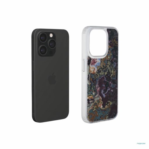 Clear phone case extend view; Molten Berries 2 pattern, artistic, abstract marble pattern. Deep. purple color.