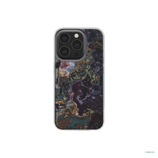Clear phone case front view; Molten Berries 2 pattern, artistic, abstract marble pattern. Deep. purple color. Bold expressive aesthetic design. Colorful and interior fit. Elegant.