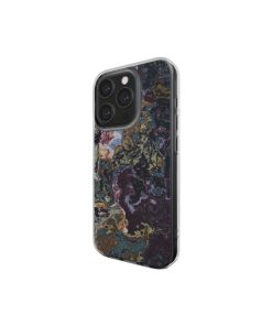 Clear phone case side view; Molten Berries 2 pattern, artistic, abstract marble pattern. Deep. purple color.