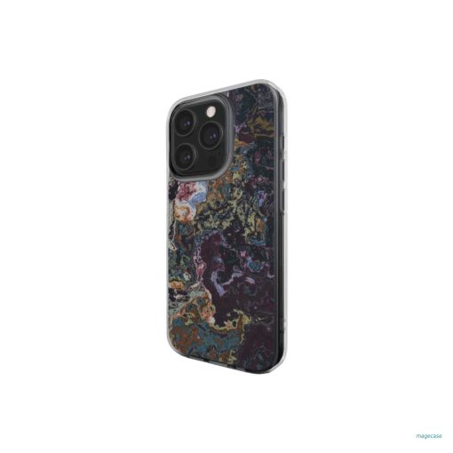 Clear phone case side view; Molten Berries 2 pattern, artistic, abstract marble pattern. Deep. purple color.