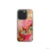 Clear phone case front view; Neon Pink 1 pattern, artistic, abstract marble pattern. Pink and green color combination. Bold expressive aesthetic design. Colorful and interior fit. Elegant.