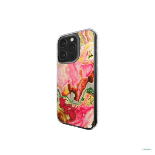 Clear phone case side view; Neon Pink 1 pattern, artistic, abstract marble pattern. Pink and green color combination.