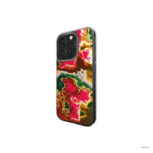 Clear phone case side view; Neon Pink 2 pattern, artistic, abstract marble pattern. Pink and green color combination.